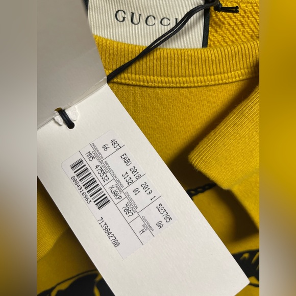 Gucci Super Runway “GUCCY” Mustard Yellow Crewneck Sweater Men’s Size Medium NWT - Picture 2 of 10